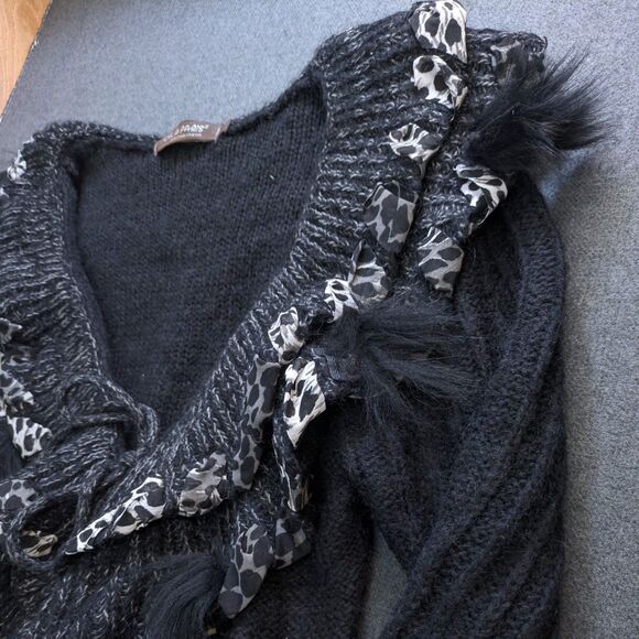 Forla Paris M Cardigan Black Wool Mohair Ruffle Rose Embellished Fairy Core Boho - Picture 8 of 14